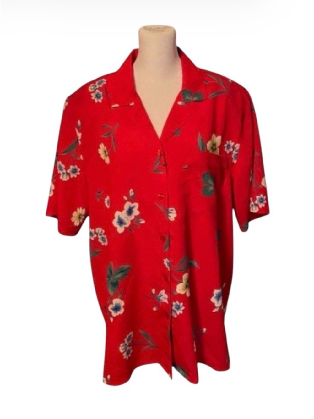 Alfred Dunner Red Retro Floral Print Blouse Size 18